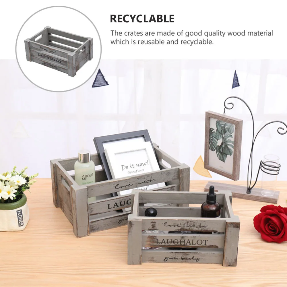 

1Pc Wood Multifunctional Home Storage Crate Wooden Storage Crate (Grey)