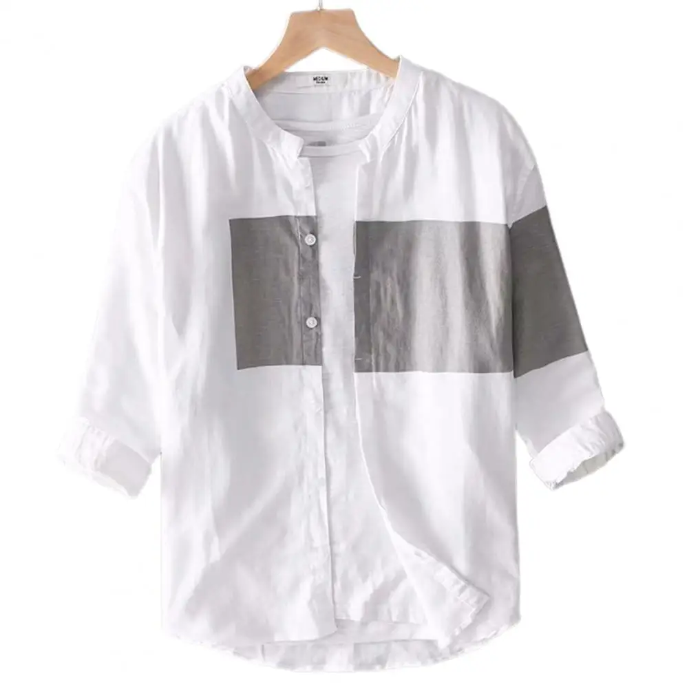 Прямая поставка! Мужская летняя рубашка с рукавом три четверти и воротником на