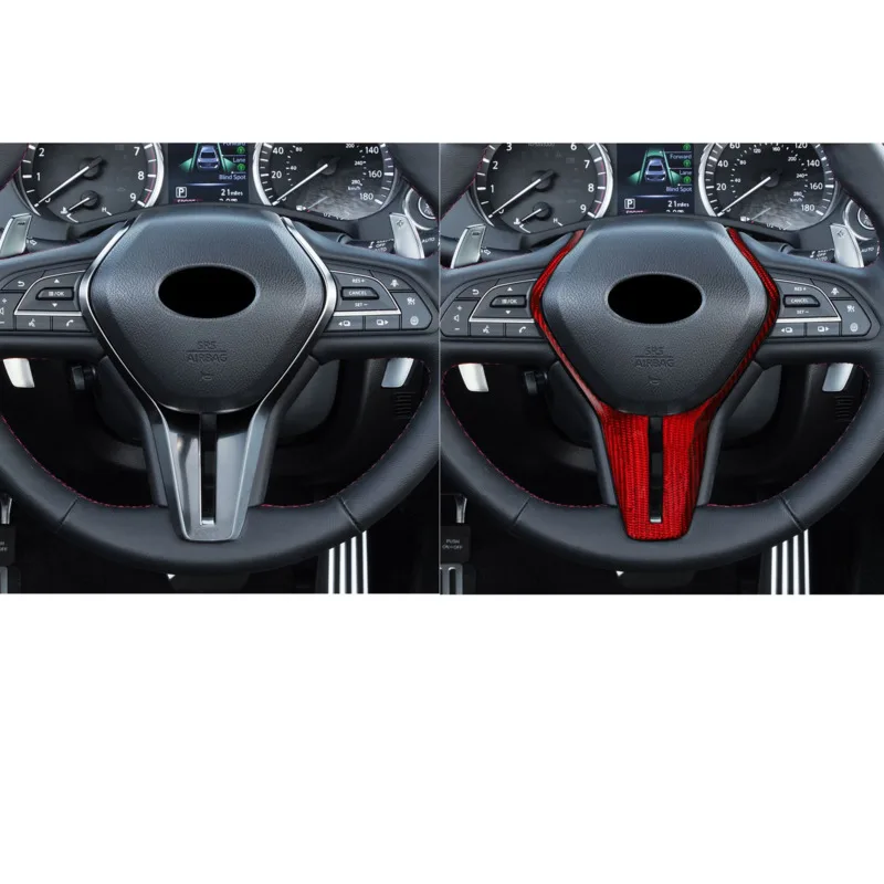 

Fit For Infiniti Q50 Q60 Real Carbon Fiber Steering Wheel Modification Replacement Cover-Red