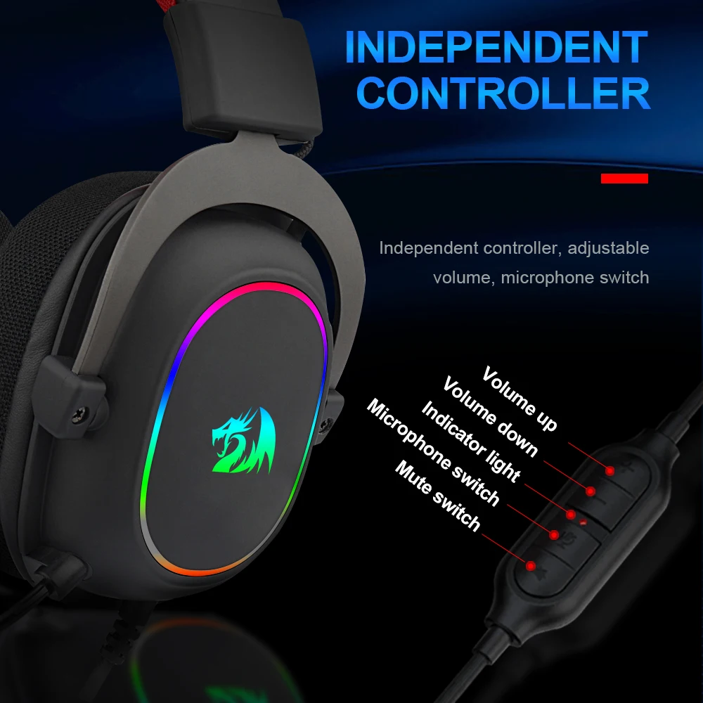 Игровые USB-наушники REDRAGON ZEUS X RGB с шумоподавлением 7 1 объемная Компьютерная