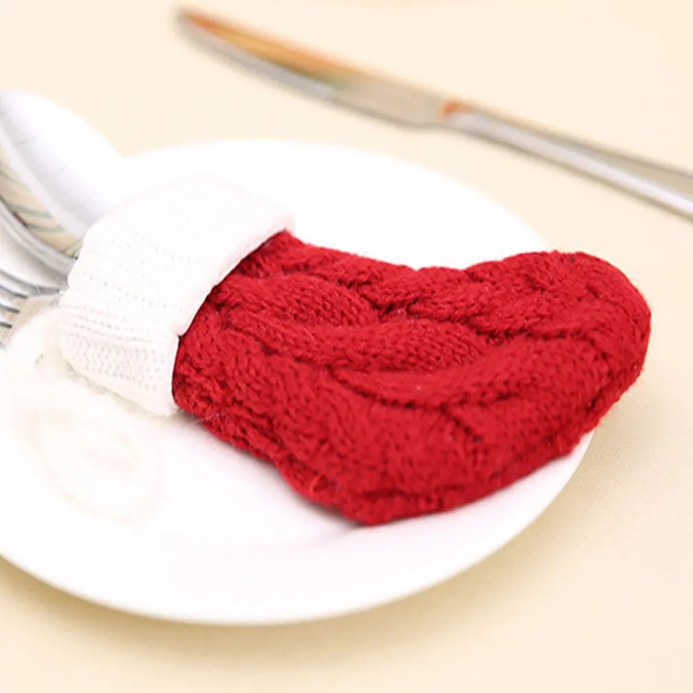 Красные носочки форма посуда нож вилка крышка сумки трикотажные рождественские