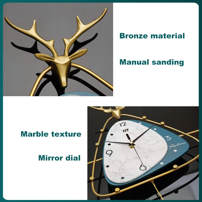 

Creative Deer Head Wall Clock European Style Light Luxury Clocks Living Room Home Decoration Art Watch Nordic Brief Wall Clock