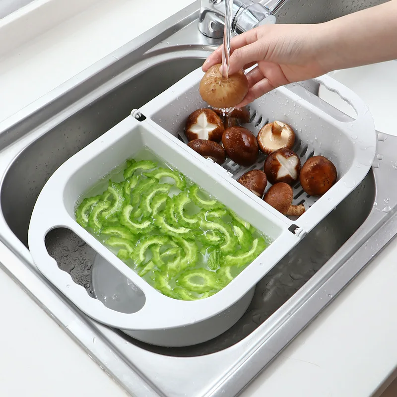 

Folding Drain Basket Leaking Fruit Box Vegetable Container Drain Rack Sink With Handle Storage Baskets Tools Kitchen Accessories