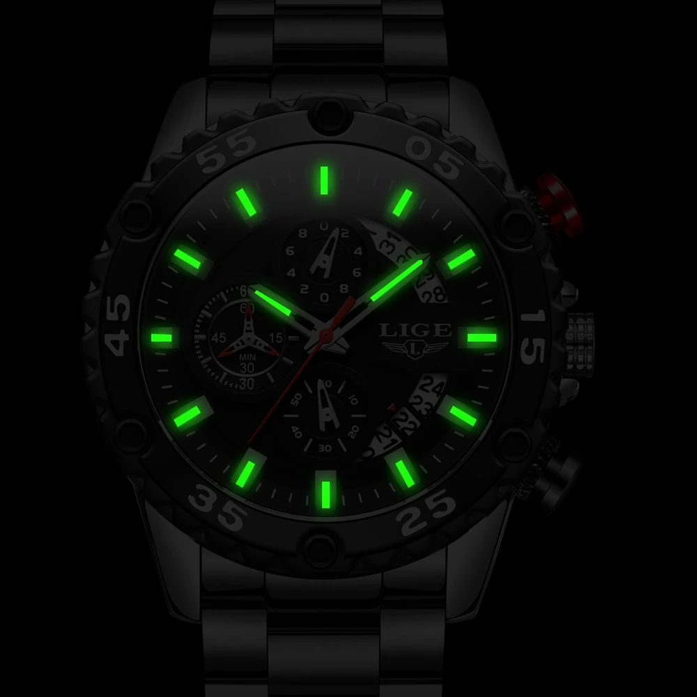 Часы наручные LIGE Мужские кварцевые Стальные модные спортивные