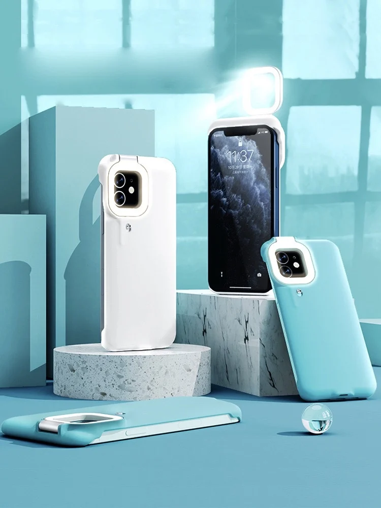 phone case suitable for iphone12 11 x xr 7 plus fill light mobile phone case selfie beauty ring flash protective shell free global shipping