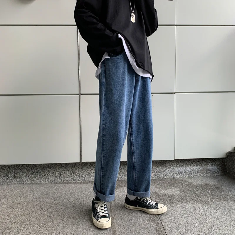 ICCLEK 2021 New Men's Autumn New Washed Jeans Men's Jeans Loose Straight Wide-leg Pants Skinny Jeans  Biker Jeans  Jeans for Men