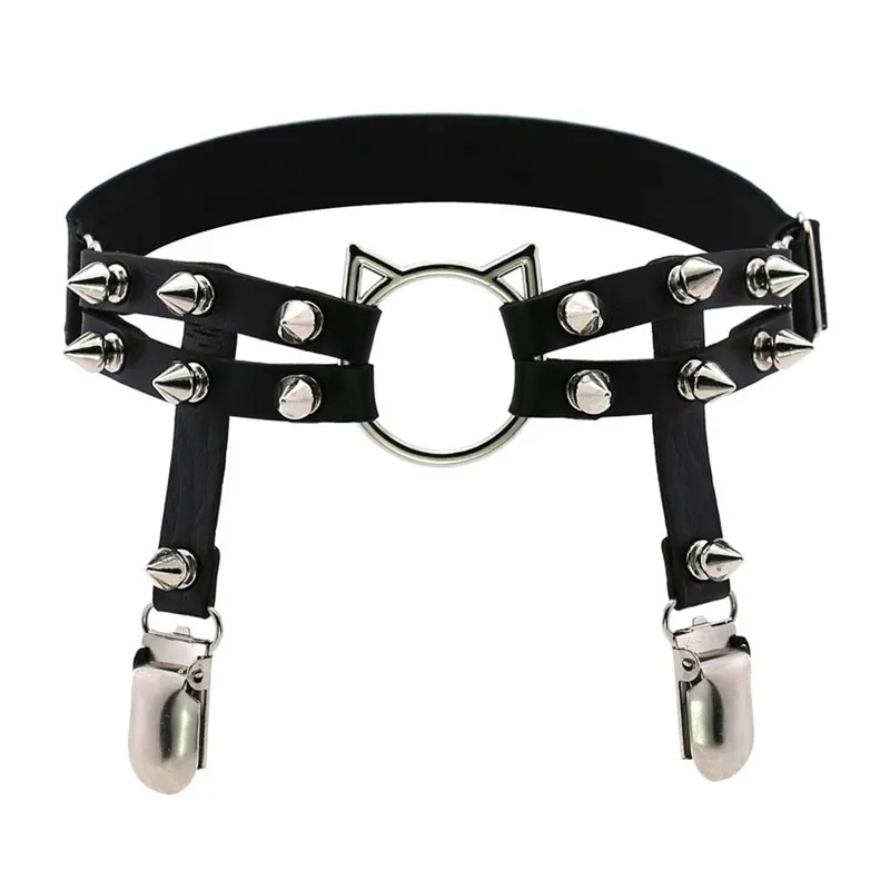 

Punk Elastic Harness Cat Leg Chain Garter Belts Spike Elastic Thigh Ring Garter Body Jewelry Harajuku Rivet goth harness