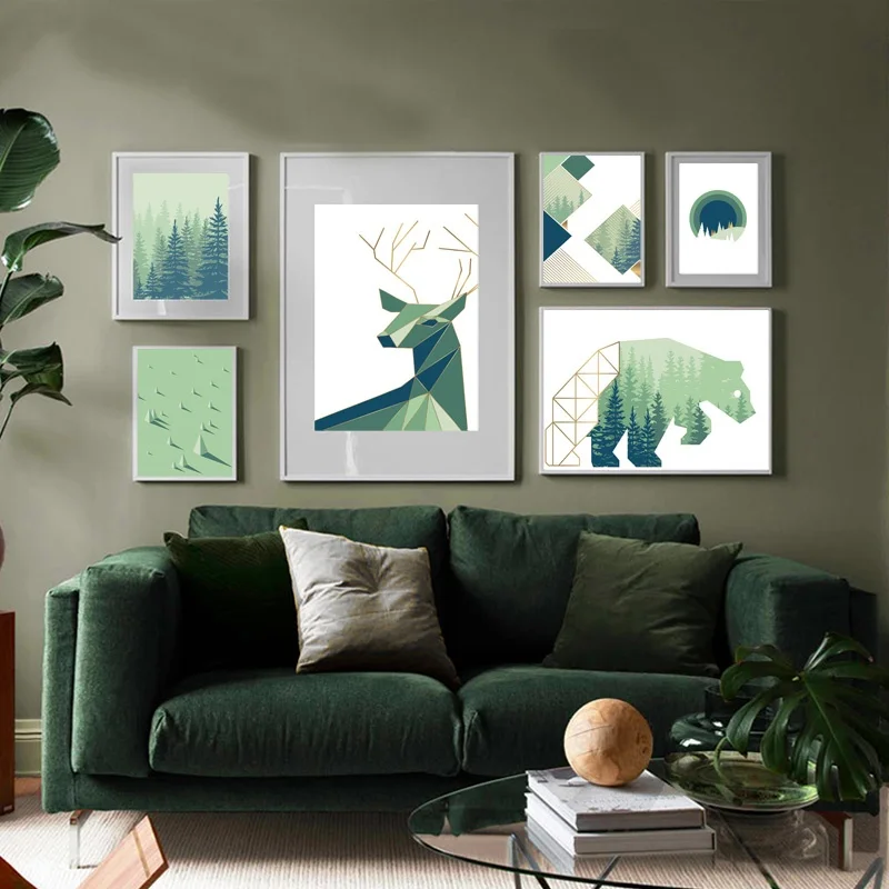 Абстрактная линия геометрический Лес Животные настенная Картина на холсте скандинавские постеры и принты настенные картины для гостиной д...