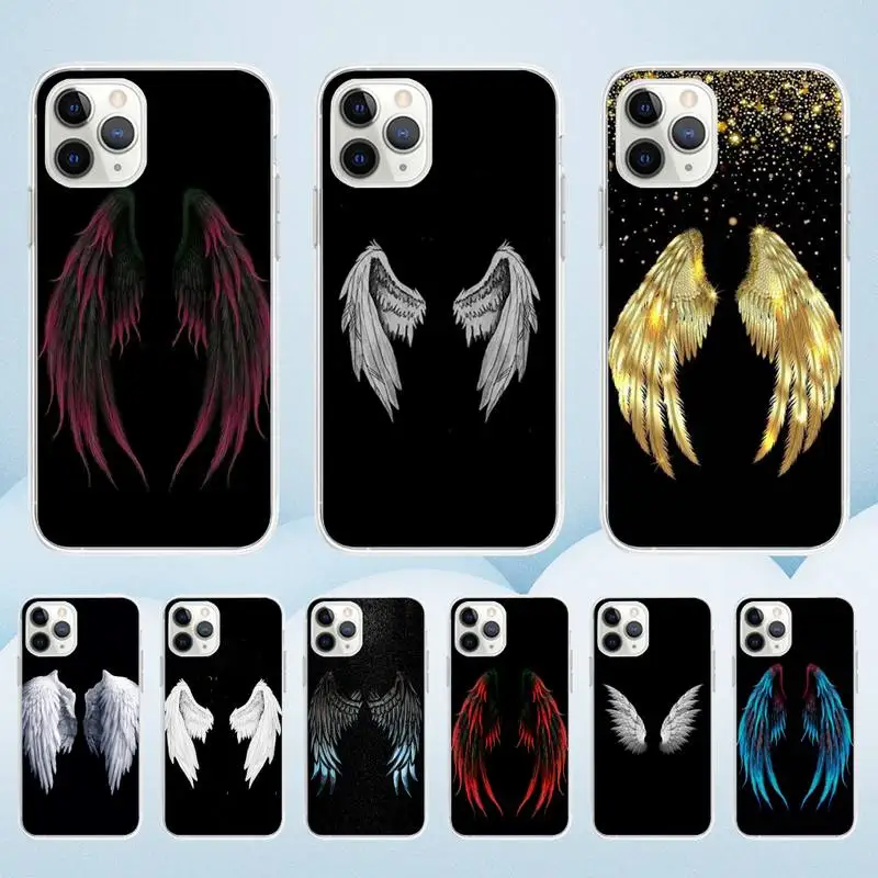 

Angel Devil Wings Phone Case For Iphone11 12 Pro Max SE 2020 6s 7 8 Plus X Xs Max Xr Transparent Soft Silicone Cover