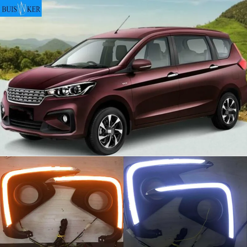 

2Pcs LED Daytime Running Light For Suzuki Ertiga 2018 2019 DRL Fog Lamp Cover Headlamp Yellow turn signal