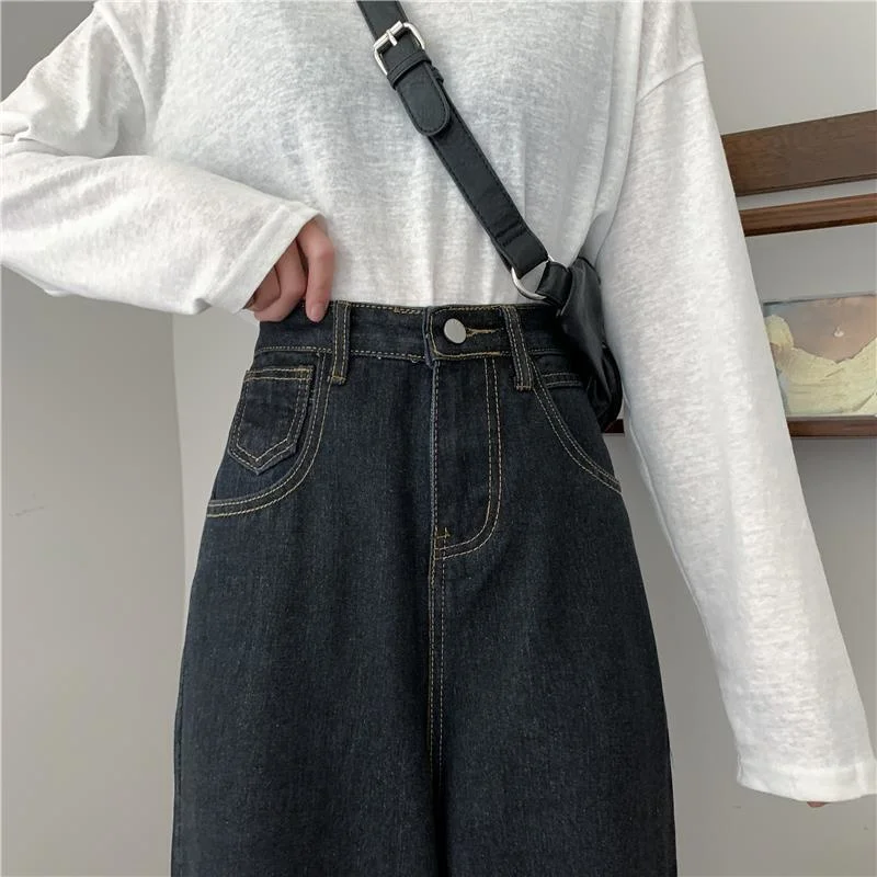 

Women Jeans Broek Leisure Loose High Tail Vintage Wipe Pipe Jeans Women Jean Korean Style All-Match Simple Full Length