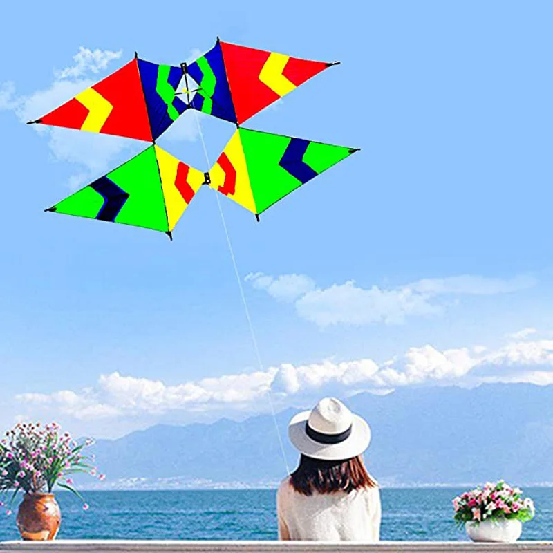 

Outdoor Fun Sports For Kids Adults Power Box 3D Three-Dimensional Satellite Double Rhombus Kites 49" X 33â€œ With Handle Ropes