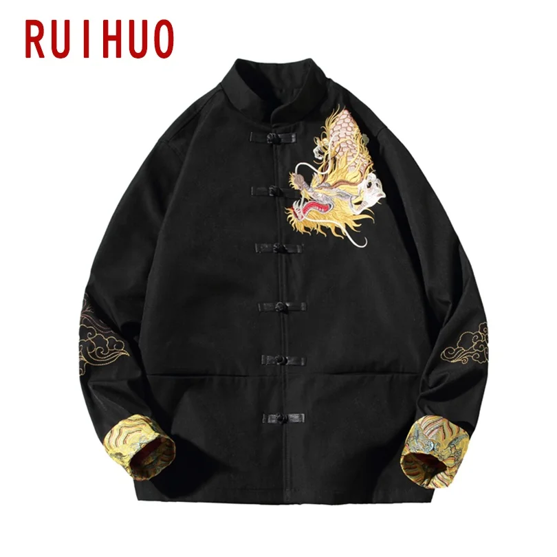 

RUIHUO Chinese Dragon Embroidery Bomber Winter Jacket Men 2021 Japanese Streetwear Men Jacket Winter Casual Jackets For Men 5XL