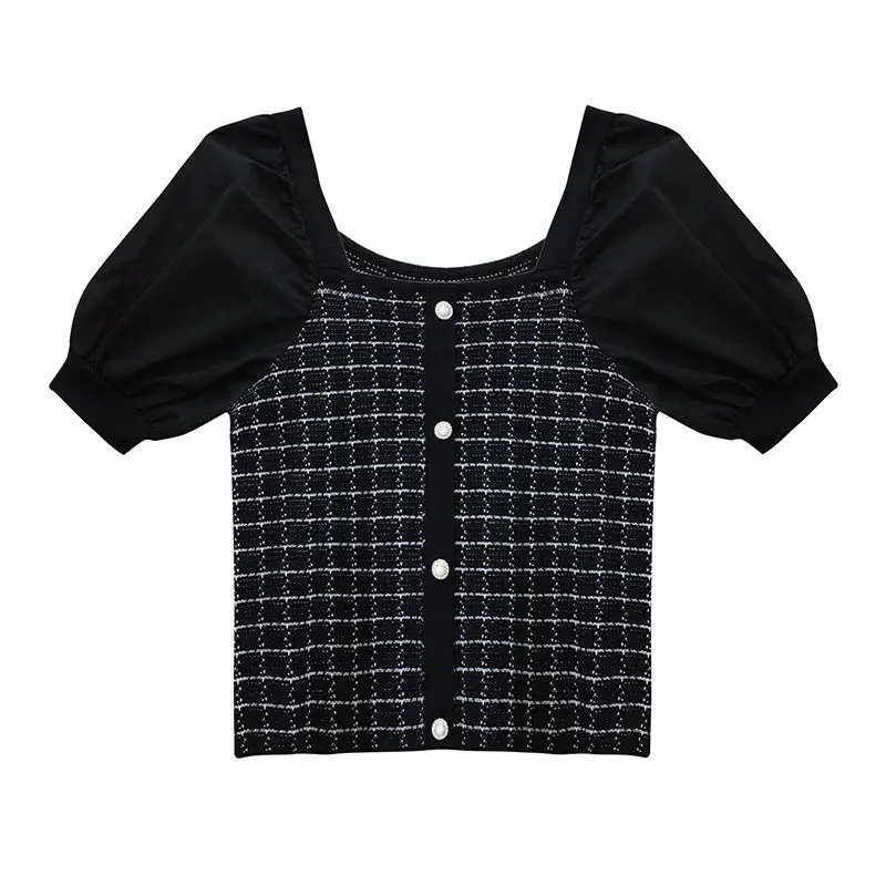 

2021 summer new style shirt bubble sleeve ice silk short sleeve t-shirt female