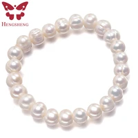 hengsheng new arrival white 8 9mm baroque natural freshwater pearl strand bracelet for womenfashion bracelet girl birthday gift