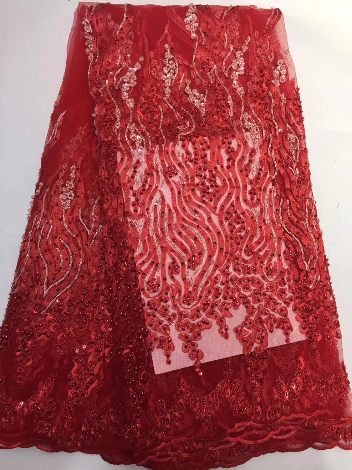 

beautiful organza lace fabric high quality african net tulle lace fabric fashion style nice look beads tube design ZXNO225