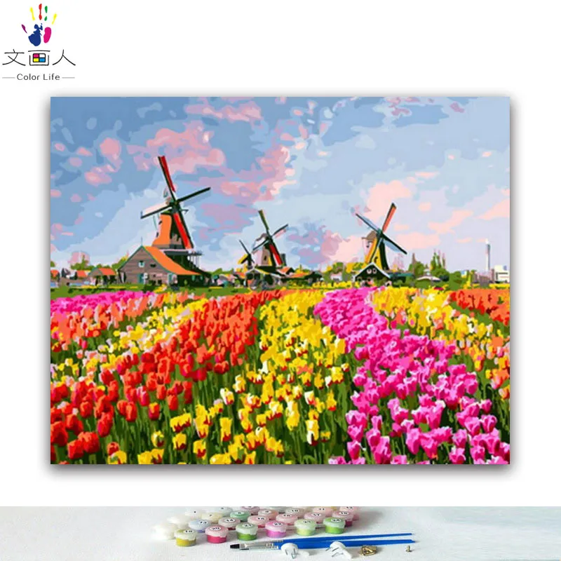 Diy разрисовка с помощью цифровых фотографий масляная краска красивый красочный