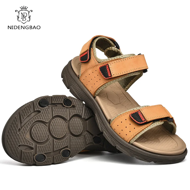 Summer Men Casual Shoes Genuine Leather Sandals Outdoor Men Leather Sandals for Men Beach Shoes Light Roman Shoes Big Size 46