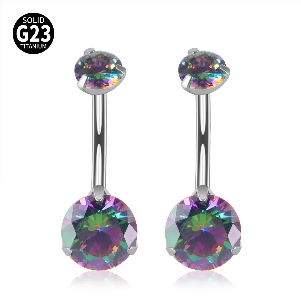 

2pcs G23 Titanium Body Jewelry Belly Button Rings Double Round Cubic Zirconia 14g Internal Belly Piercing Thread Navel Earring