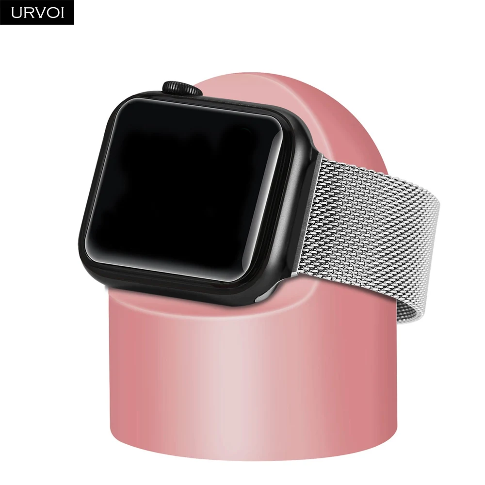 Pink URVOI подставка для apple watch series 5 4 3 2 1 держатель watchOS 5 Подставка для ночного клуба силиконовая домашняя зарядная док-станция для классического дизайна - Цвет: Pink