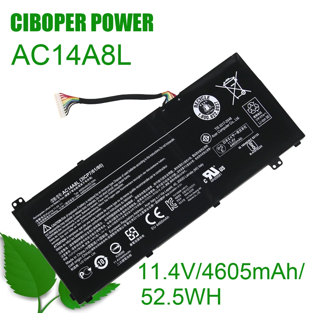 Origianl качество ноутбук батарея AC14A8L 11,4 V/4605 мАч/52.5Wh для VN7-571 VN7-571G VN7-591 VN7-591G VN7-791G MS2391 KT.0030G.001 аккумулятор большой емкости