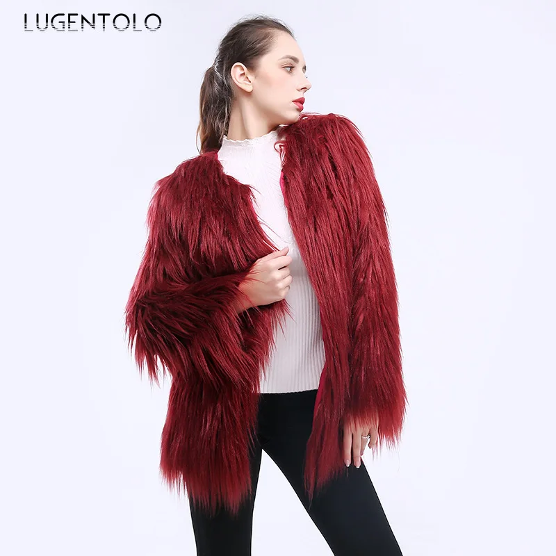 

Модное женское осенне-зимнее элегантное теплое пальто из искусственного меха, женское повседневное однотонное пальто большого размера с д...