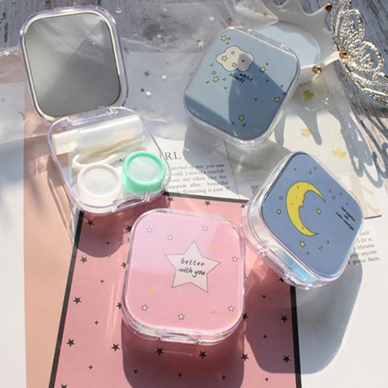 

Cartoon Cute Contact Lens Cases With Mirror Contact Lens Box Square Women Girls Travel Contact Lenses Kit Container Case