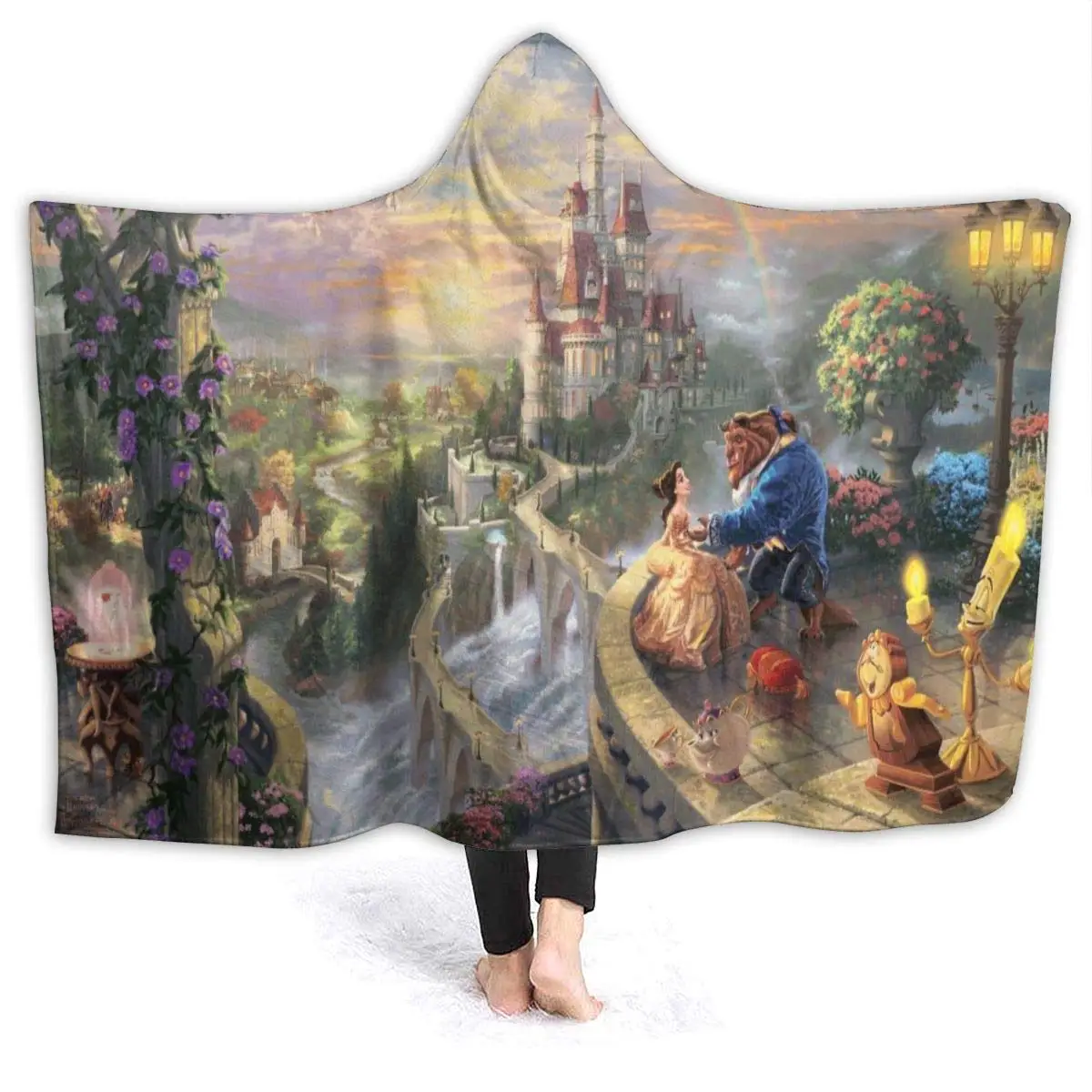 

Мультфильм Красота и домашних животных с капюшоном Одеяло Свободный теплый взрослых Одеяло с мягкой нескатывающаяся верхняя одежда фланел...