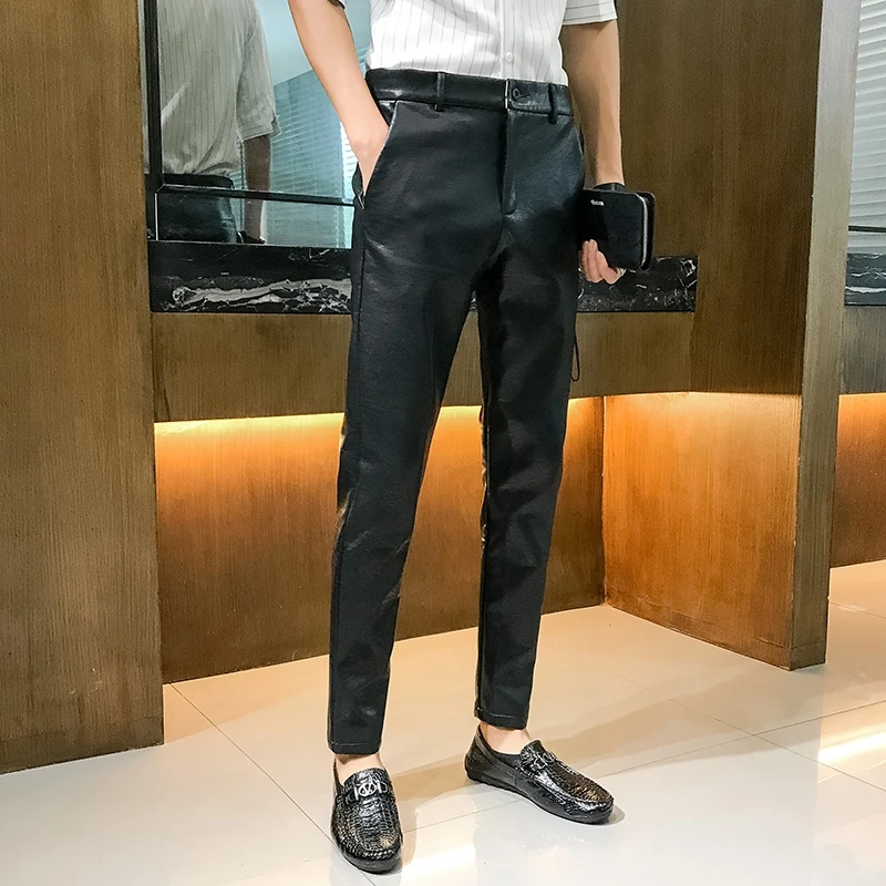 

Winter 2020 Autumn PU Faux Leather Skinny Pants Tight Trousers Club Wear Sexy Men'S Pencil Pant