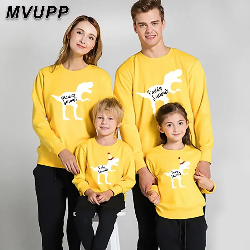 Подходящая футболка для всей семьи saurus/Новинка зимняя одежда с принтом папы мамы