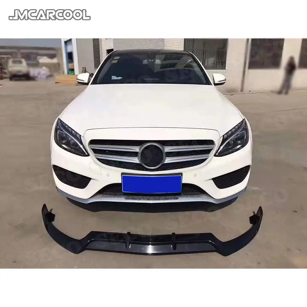 For W205 Front Lip Spoiler Aprons Mercedes Benz C205 C200 C300 C43 AMG 2014-2019 3PCS ABS Black Bumper Guard | Автомобили и