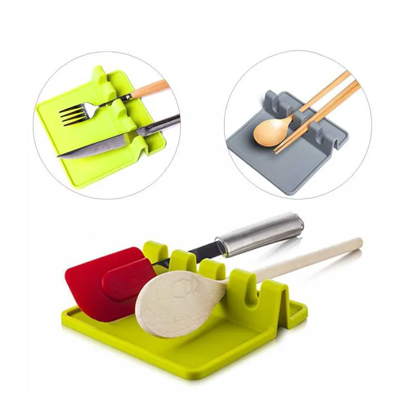 

New Silicone Spoon Rest Heat Resistant Kitchen Utensil Holder Storage Organizer Black/White/Green