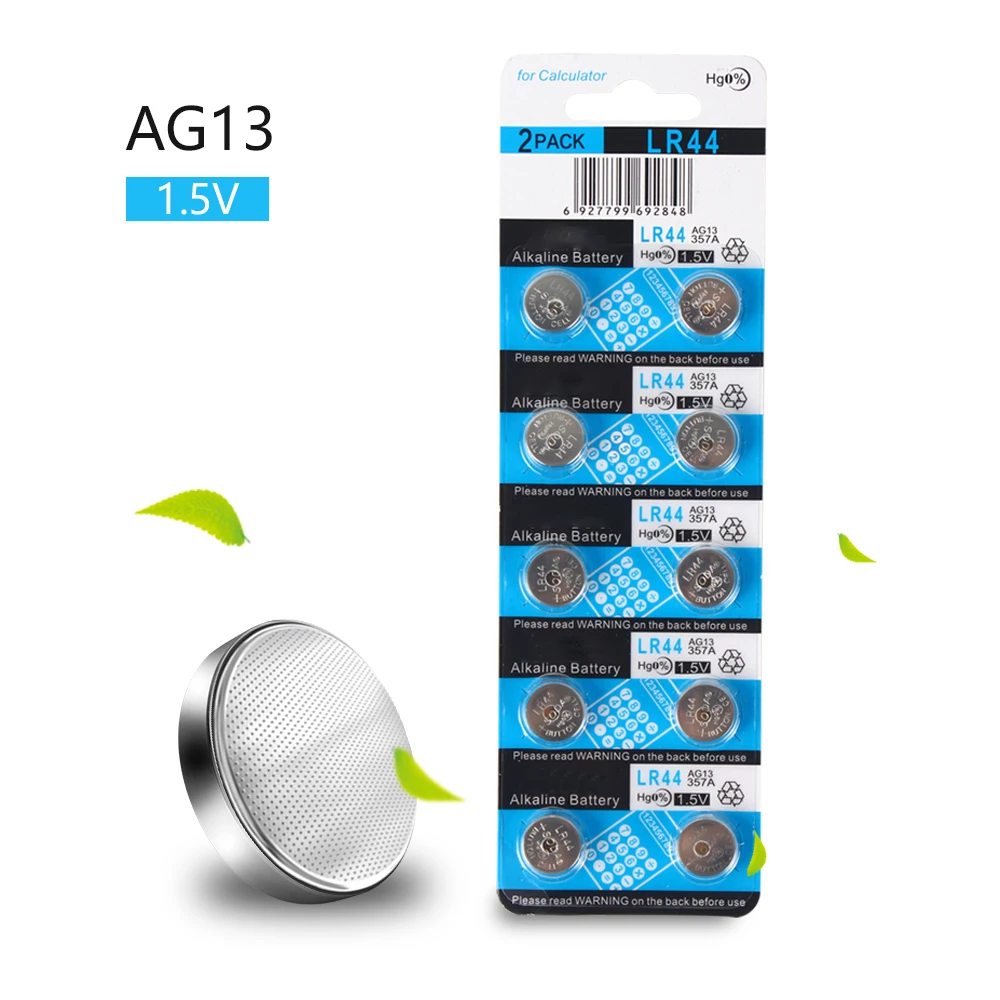 10 шт. AG13 аккумулятора кнопочного типа 1 5 V SR44SW L1154 RW82 RW42 LR44 357 плоский круглый