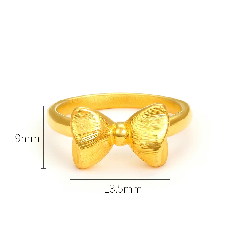 

Новое Настоящее кольцо 999 24K желтое золото женское 3D кольцо с бантом 1,6-1,8g US6-8