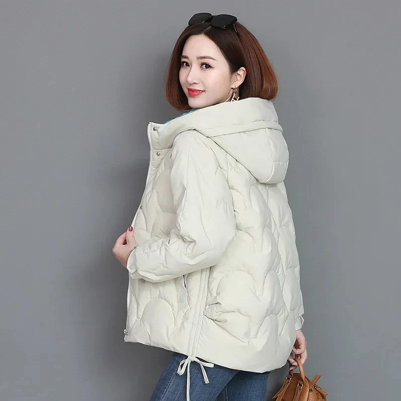Winter Padded Jacket Women Short 2021 New Korean Cotton Padded Bandage Parka Fashion Loose Plus Size Thick Padded Hooded Coat