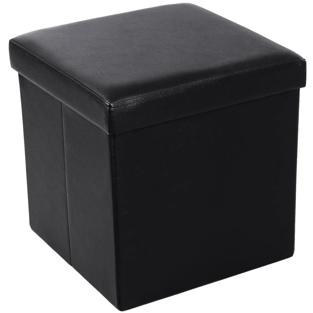 PU Leather Smooth Footstool Black 38*38*38cm  Storage Stool Folding Shoe Bench Footstool Can Sit With Lid Storage Box In Stock