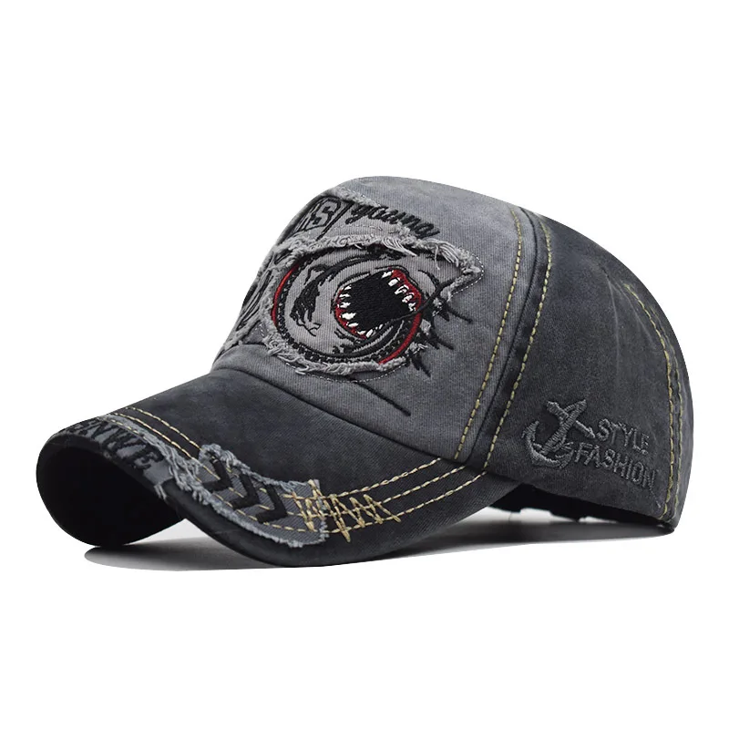 

New Cotton Cloth Shark Embroidery Baseball Cap Ladies Casual Wild Cuff Cap, Men's Dad Hip Hop Skully Cap