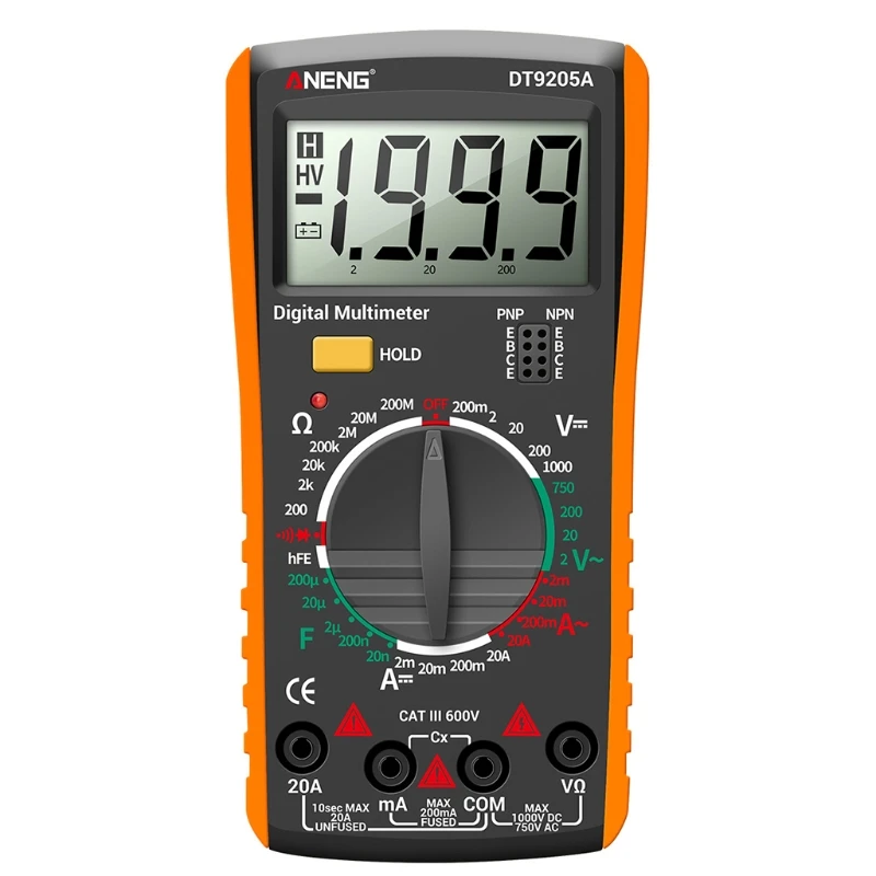 AN9205A AC DC Цифровой мультиметр испытательный Вольтметр Сопротивление постоянной