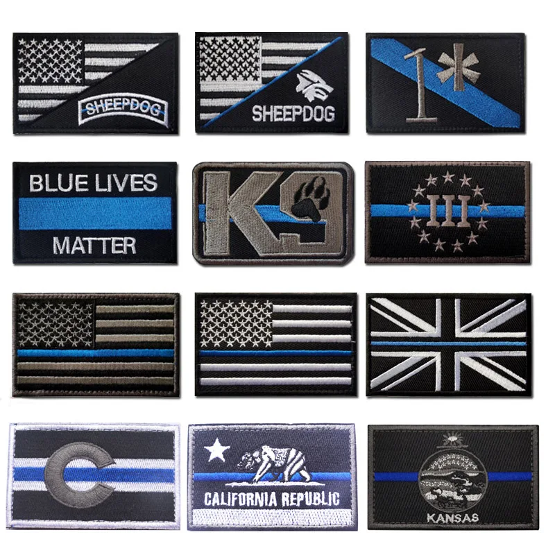 

American Flag Thin Blue Line K9 Shepherd Embrodiered Patches Army Military Patches Tactical Rubber Embroidery Badges US Flags