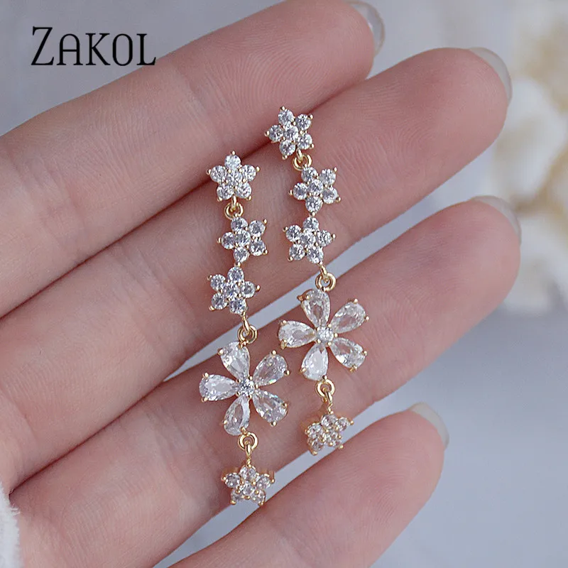 

RAKOL Beautiful Flowers Dangle Earrings for Women Designer Luxury Jewelry Micro-inlaid AAA Zircon High Quality Wedding