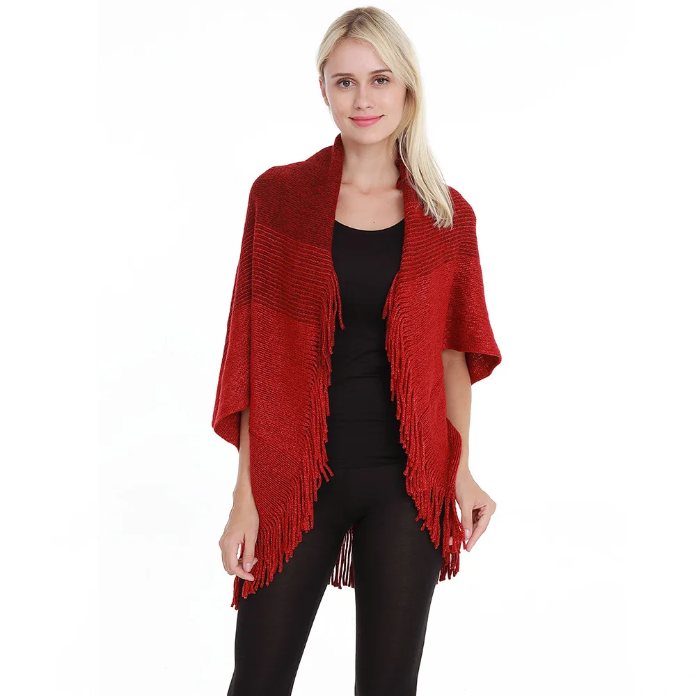 Женское пончо в полоску искусственный кашемировый шарф обертка с коротким