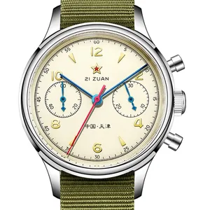 Часы SEAKOSS Мужские Наручные Механические с хронографом и Т-сапфировым ремешком, армейские, с хронографом ST19 Seagull 1963, 38 40