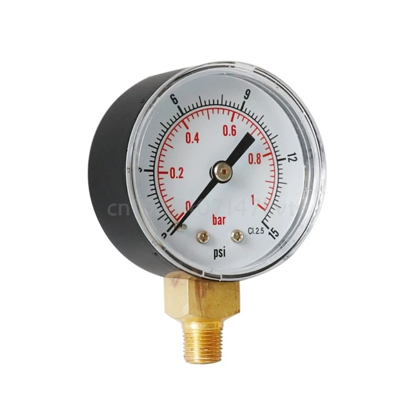 Манометр 52 мм Циферблат 1/8 дюйма BSPT вертикальный 0/15 30 60 100160300 PSI &amp бар нижнее