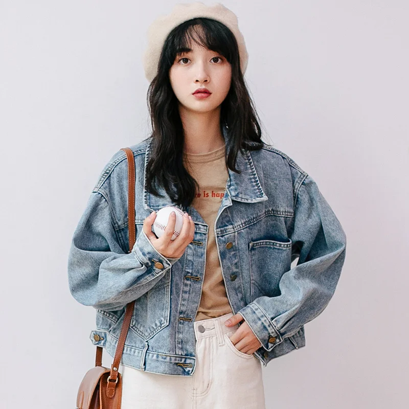 

Women TrenchAutumn Korean Style Loose Multi-Pocket Denim Overcoat Women