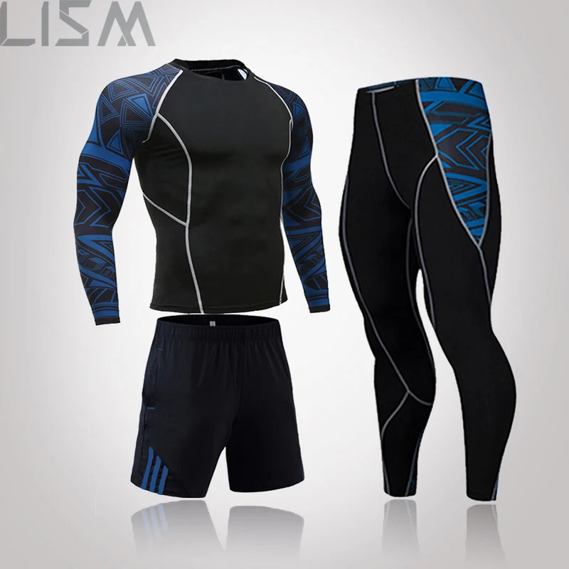 

3-Piece Sets Compression Suits Men's Quick Dry Set Clothes Sport Running MMA Jogging Gym Work Out Fitness Tracksuit Clothing