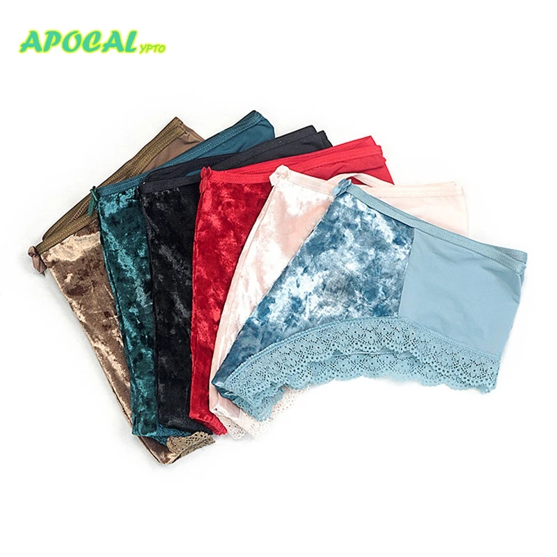 Сексуальные трусики бархатные открытые женские трусы танга атласные кружевные