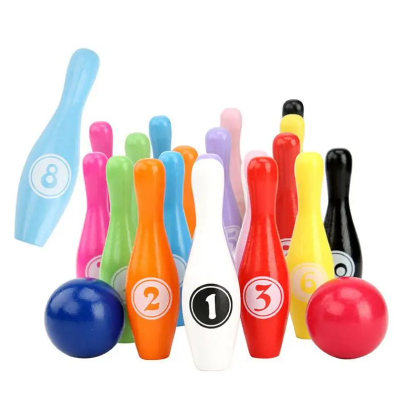 12 шт./компл. Набор для боулинга деревянного цвета 10 контактов 2 мяча игра детей