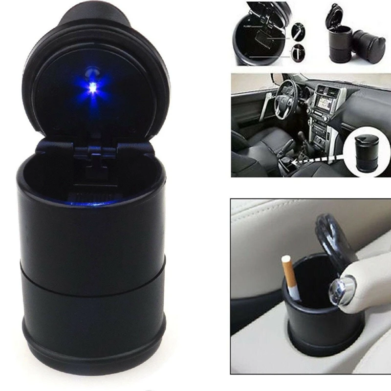 

CIGARETTE ASHTRAY SMOKING ASH CUP HOLDED w/ LED LIGHT VEHICLE CAR HOME SMOKE