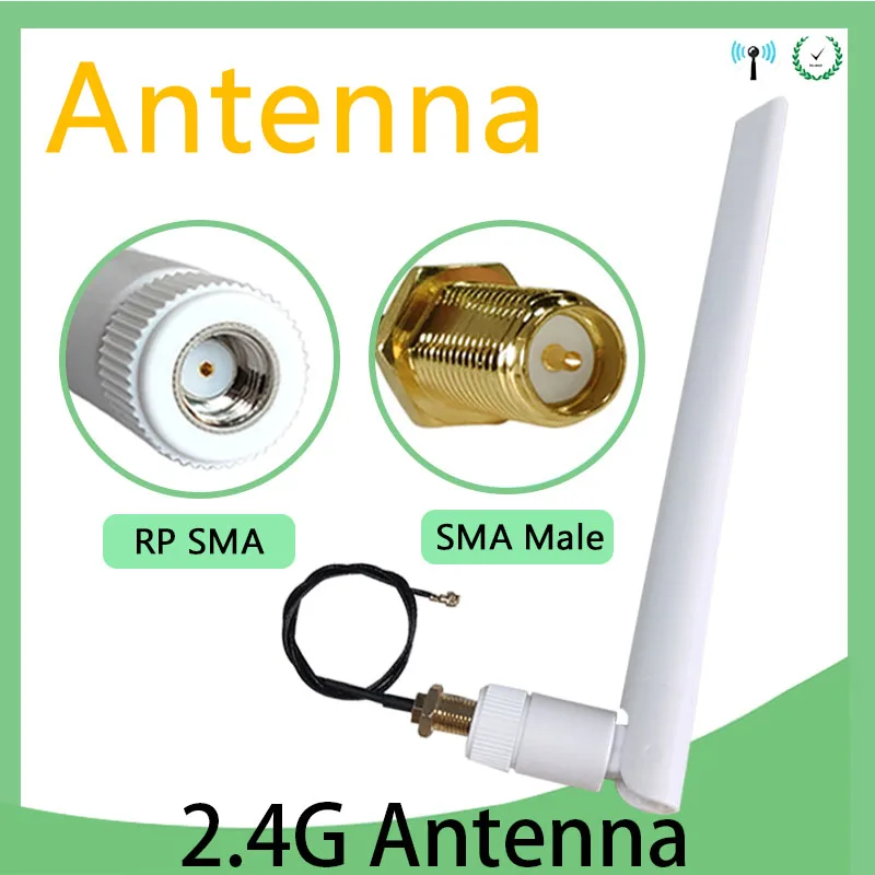 

1PCS 2PCS 2.4GHz WiFi antenna 5dBi RP-SMA male WHITE IOT PBX 2.4G high gain antena wi-fi router 21cm PCI U.FL IPX pigtail cable