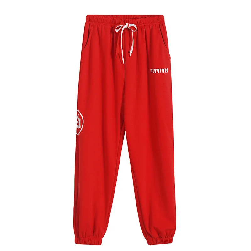 

Cotton Linen Hip Hop Sweatpants Women Joggers Loose Elastic Cuffs Jazz Pants White Hiphop Streetwear Korean Letter Sweat Pants